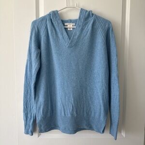 Max Studio Light Blue Hooded V-Neck Sweater